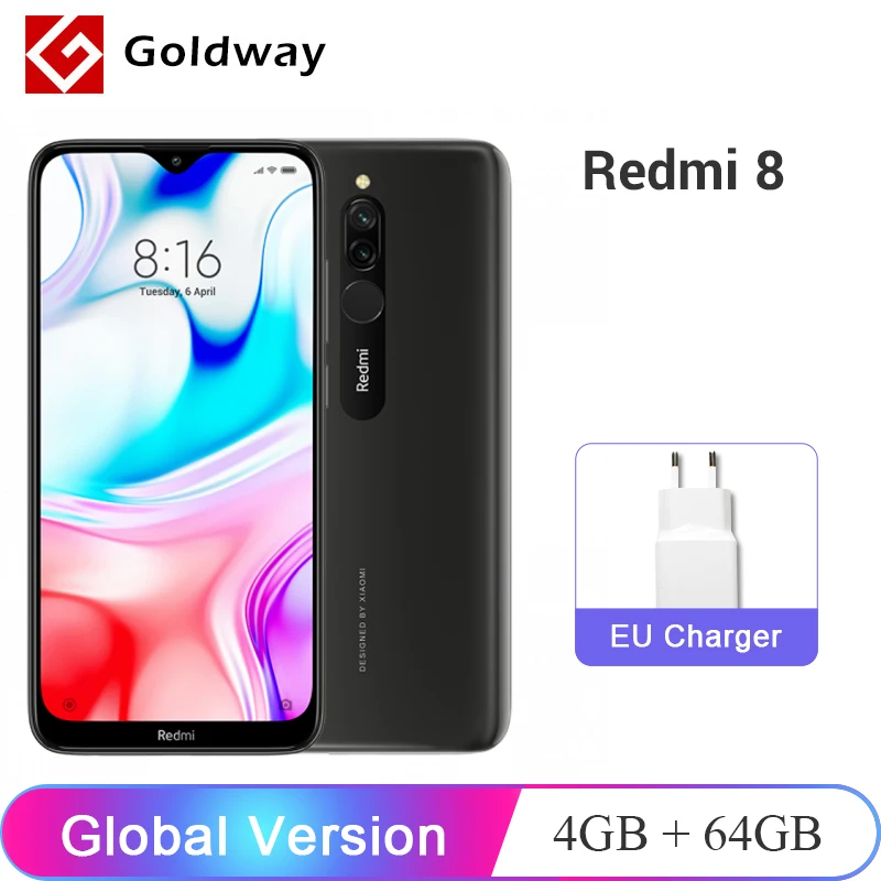 Мобильный телефон Xiaomi Redmi 8 с глобальной версией, 4 Гб ОЗУ, 64 Гб ПЗУ, Восьмиядерный процессор Snapdragon 439, двойная камера 12 МП, аккумулятор 6,2" 5000 мАч