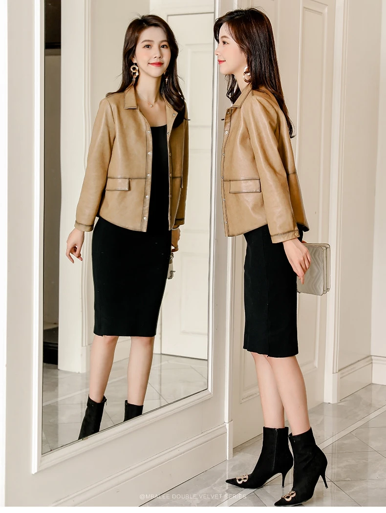PTSLAN Women's Genuine Leather Jacket Real Sheepskin Jackets Coat Clothes Motorcycle