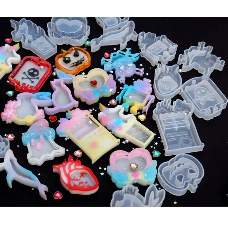 DIY Resin Shaker Charms Halloween Skull Ghost Pumpkin Blood Bag Silicone Molds Unicorn Icecream Machine Jewelry Making Tools