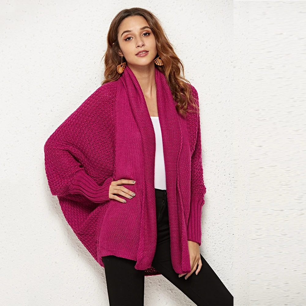 rose New Fashion Cardigans Women 2019Autumn Winter Warm Knitted Batwing Sleeve Loose Long Knitted Sweater Coat Female Casual Cardigan - Цвет: rose