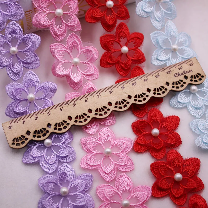 1Yards Flower Pearl Beaded Embroidered Lace Ribbon Trim African Lace Fabric Handmade Dress Sewing Supplies