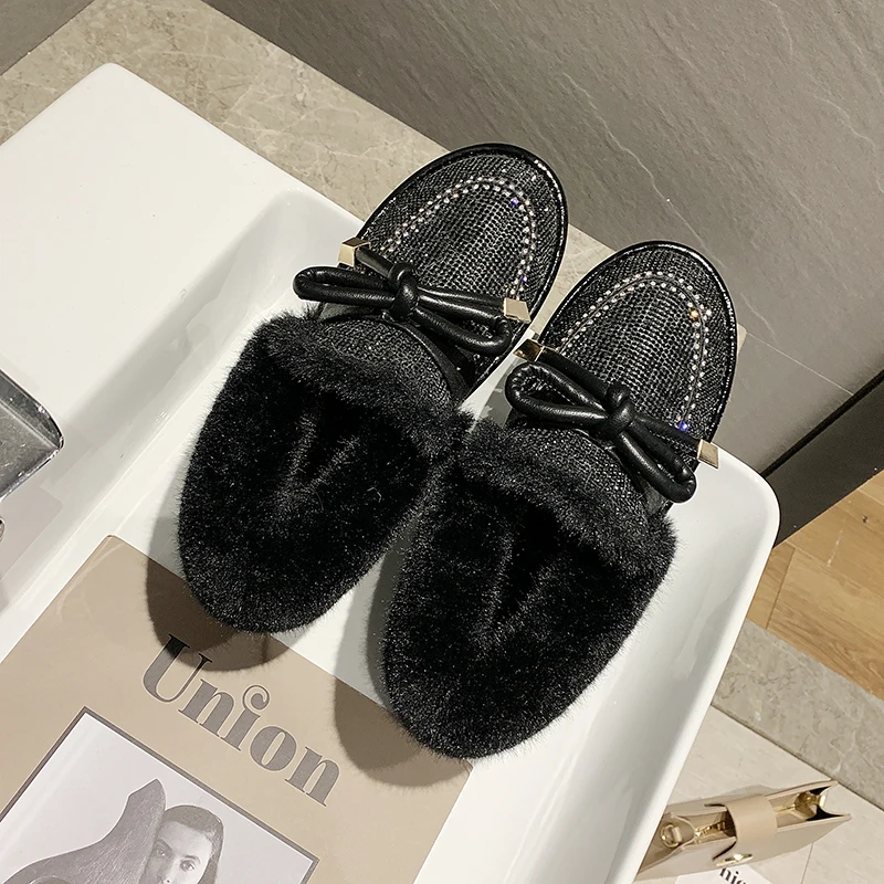 Shiny Glitter Snow Boots Women Fashion Warm Plush Ankle Boots Woman Non Slip Botas Mujer Butterfly-knot Decoration
