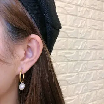 

Classic European and American Large Circle Design 14K Gold Freshwater Pearl Earrings