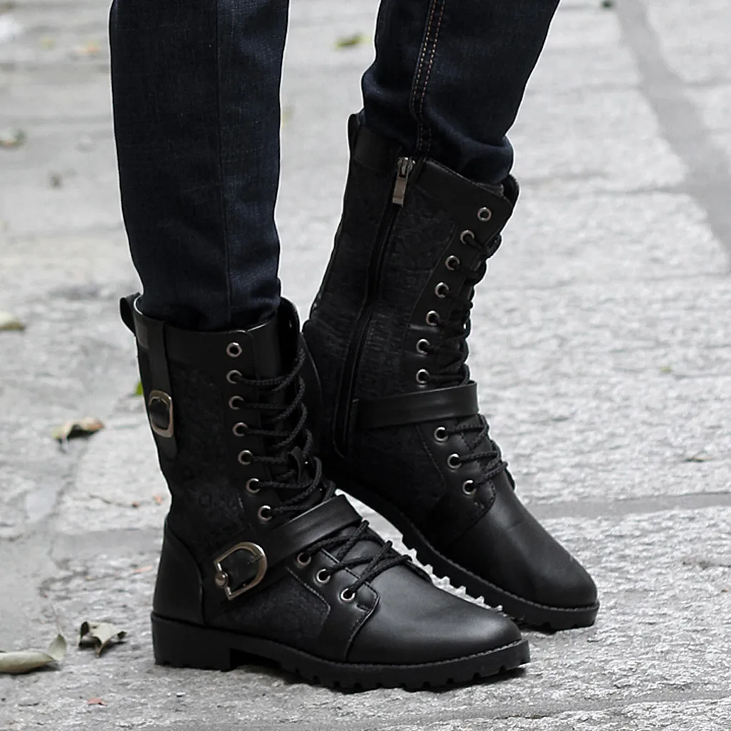 Мужская обувь; модные мужские ботинки; zapatos de hombre; модные мужские ботинки в стиле ретро, панк, с острым носком, на молнии сбоку; высокие Хлопковые мотоботы