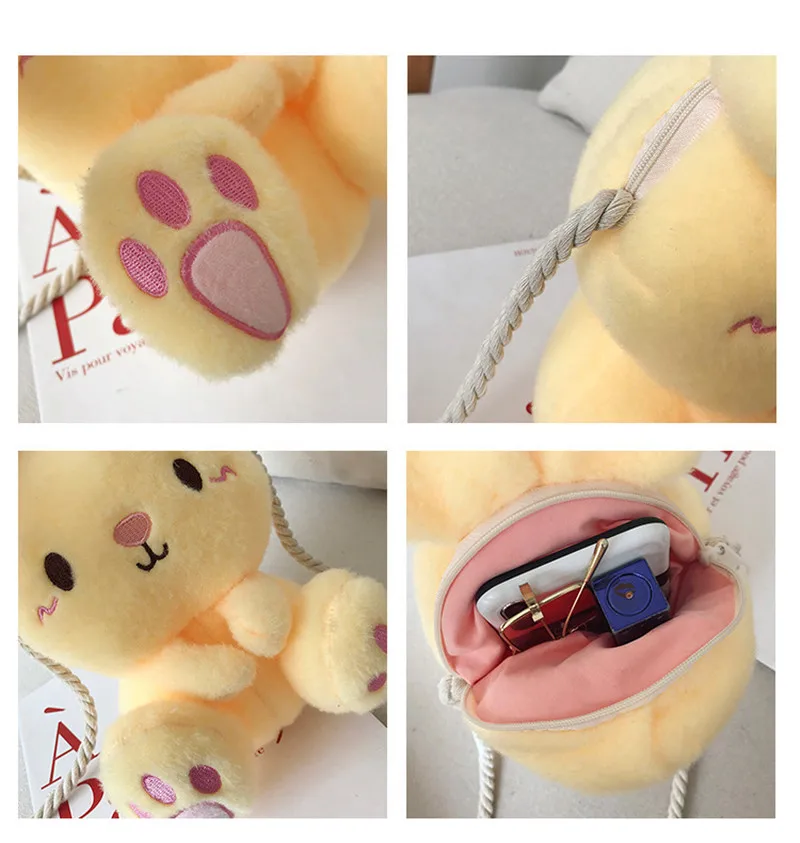 Cute Cartoon Sitting Bunny Rabbit Shoulder Bags Crossbody Bag Plush Toys Rabbits Animals Dolls Key Phone Coin Purse Bag (10)