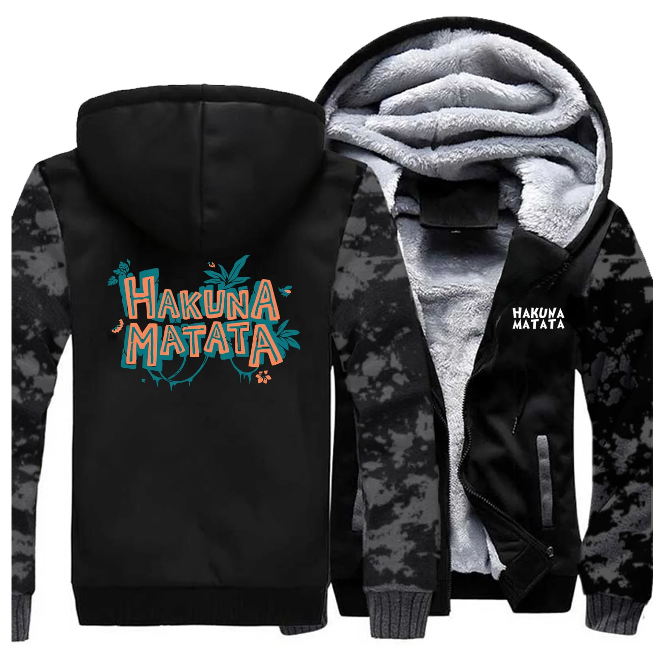 Для взрослых Hakuna Matata, забавная одежда, мужское плотное пальто, повседневные мужские толстовки, Зимняя Теплая мужская толстовка с капюшоном «Король Лев», флисовая толстовка