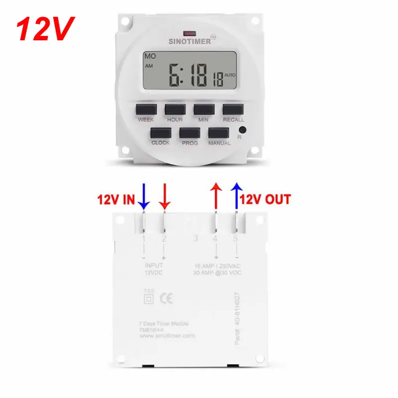 12V TM618H 5 в 12 В 24 в 120 в 220 В цифровой 7 дней в неделю Программируемый таймер реле рельсовый переключатель, таймер - Цвет: 12V
