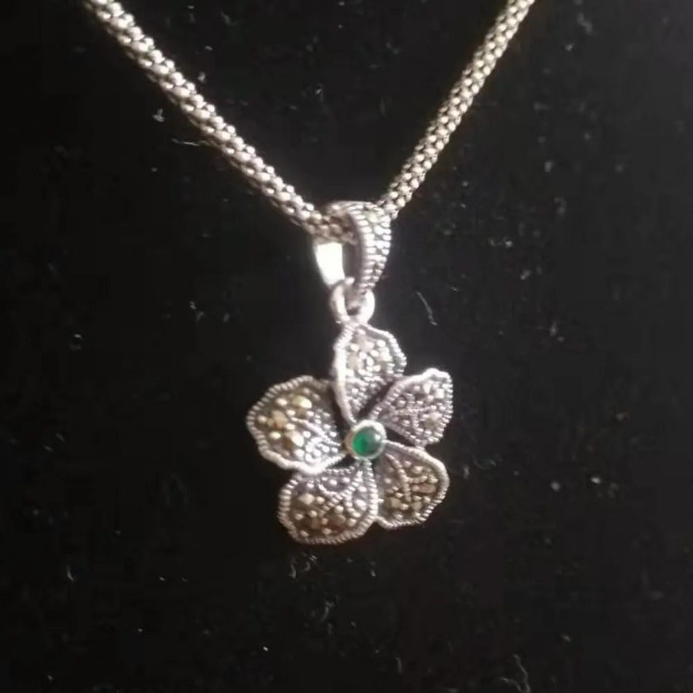 Новинка женский кулон из натурального камня с серебряным марказитом|sterling silver|flower
