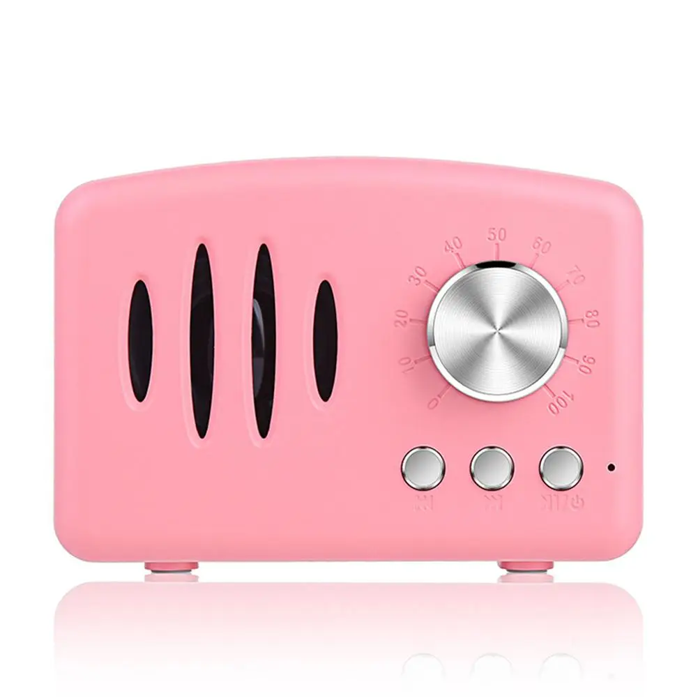 Pink Kuulee Мини Bluetooth колонка в ретро стиле Портативный беспроводной Bluetooth динамик музыкальный радиоплеер FM креативный сабвуфер колонка - Цвет: Pink
