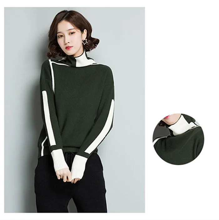Женский зимний свитер с воротником-хомутом в стиле пэчворк, Женский вязаный свитер с длинным рукавом, женские свитера и пуловеры, женский джемпер, трико, топы