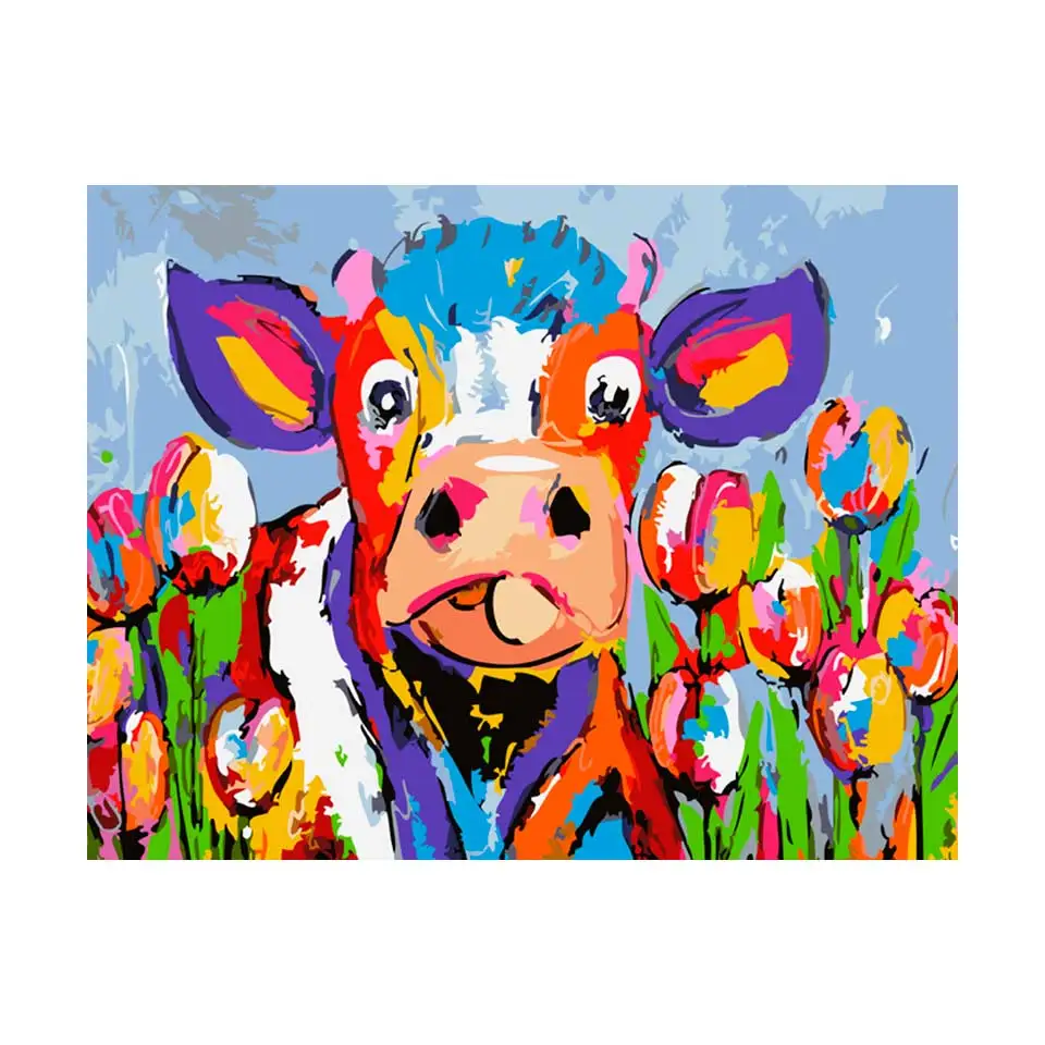 Vrolijk Schilderij Wall Art Холст масляные краски ing по номерам абстрактные красочные коровы Животные Картины домашний декор - Цвет: w3023