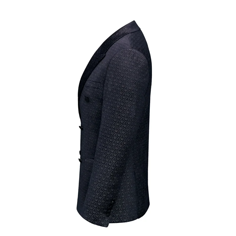 YUNCLOS Navy Pattern Printing Men Suits Double-breasted Business Casual Suits Men Closure Collar Wedding Jacket+Vest+Pant