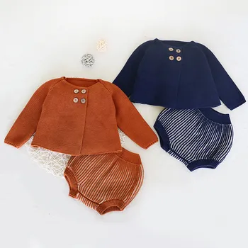 

Infant Baby Girl Long Sleeve Solid Knit Sweater Tops Bloomers Shorts Outfits Kids Baby Girls Fashion Clothes Set 0-2 Years Old