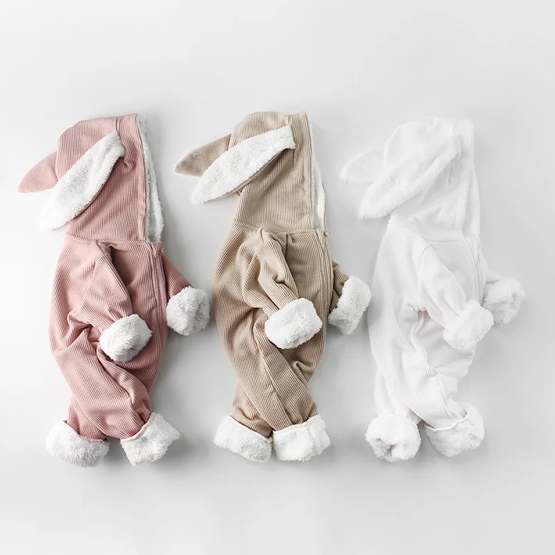 Высококачественный зимний теплый для новорожденного верхняя одежда комбинезон для маленьких мальчиков и девочек детский спальный костюм с кроликом флисовое зимнее пальто для малышей