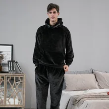 Flannel Sweater Style Warmth Can Go Out Pajamas Men's Winter Hooded Home Service Thick Pajamas and Cashmere Men's Pajamas Set