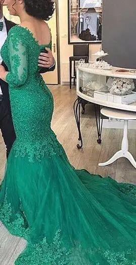 Vestido de festa longo robe de soiree кружевное вечернее платье с аппликацией es формальное платье с v-образным вырезом женское элегантное вечернее платье - Цвет: Зеленый