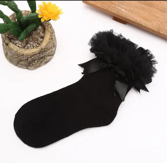 black big lace Творчески Носки удобный теплый жакет для девочки; чёсаный хлопок; короткие носки хлопок штаны розового цвета с рюшечками для безбортные носки - Цвет: black big lace