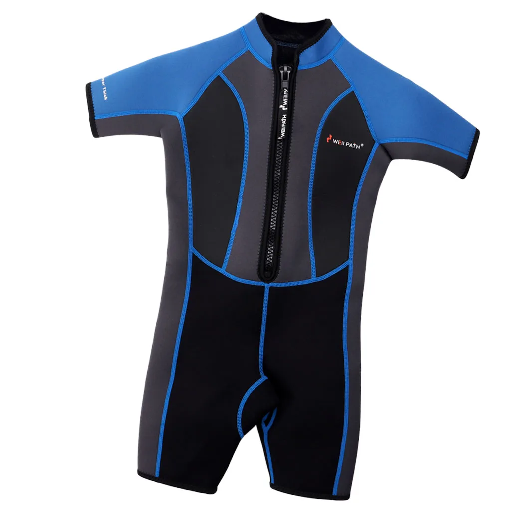 Kids Swimsuit Boys Girls Short Sleeve Wetsuit Thermal  Swimsuit Sun Protection for 2-13 Years Old Children Pink/Blue 