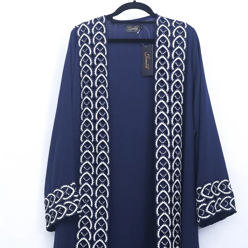 Dark blue cardigan Abaya Дубай мусульманский хиджаб платье Турецкая мусульманская одежда абайя s женский Восточный халат из марокена одеяние мусульмане Elbise Djelaba - Цвет: Dark blue cardigan