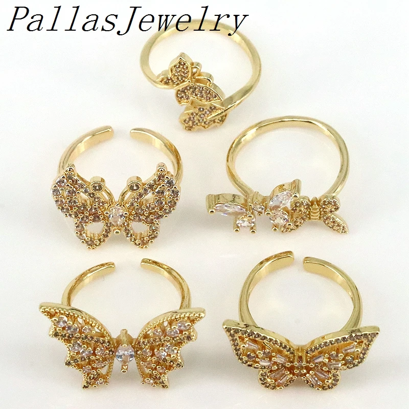 

10Pcs Dainty Minimilast New Gold Bling CZ Crystal Paved Filigree Butterfly Rings for Ladies Women 2022