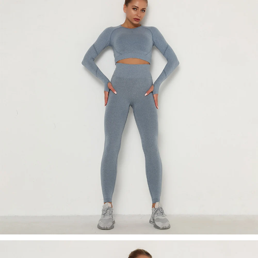 跨境欧美-无缝瑜伽服套装吸汗提臀-高腰健身裤女紧身长袖运动套装-阿里巴巴_20