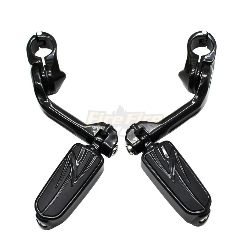 Motorcycle 1-1/4" Highway Engine Guard Long Angled Foot Pegs Mount For Harley Dyna Fat Bob Softail Sportster XL 1200 883