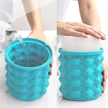

Dropshipping Portable 2 In 1 Large Silicone Ice Bucket Mold With Lid Space Saving Cube Maker Tools For Kitchen Party Barware