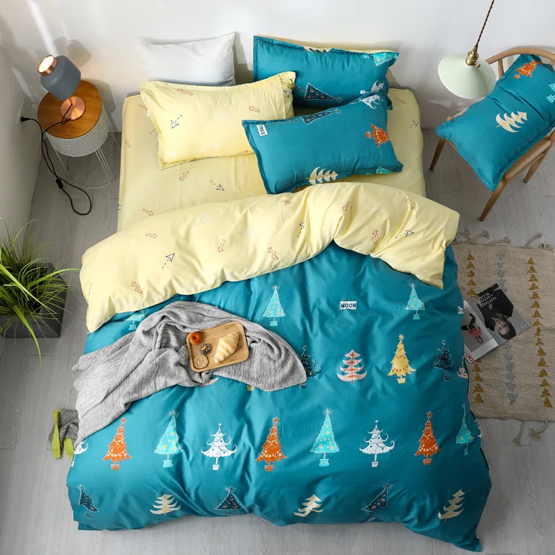 Рождественский комплект белья, набор пододеяльников с зеленым цветком, зимний лежак, Комплект постельного белья с деревом, 3/4 предмета, домашнее постельное белье для мальчиков и девочек, пасторальный стиль