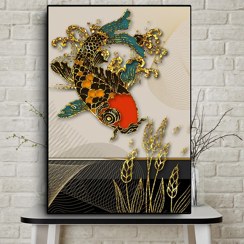 

Golden Fish Poster Wall Art Abstract Canvas Painting Modern Home Decoration Picture For Living Room Aisle Home Decor Mural