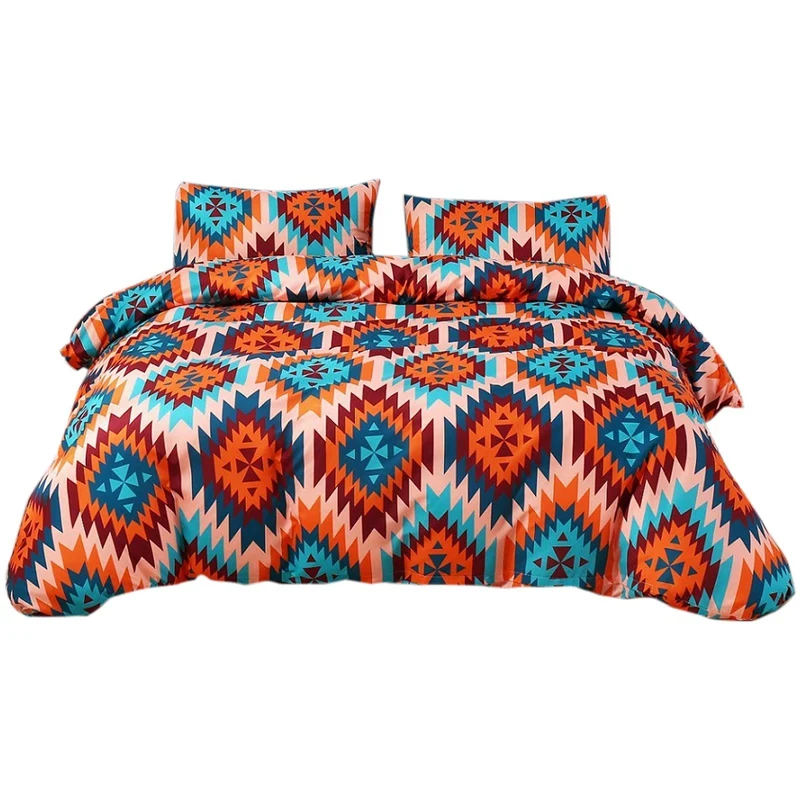 

3-Piece Colorful Geometric Square Pattern Bedding Color Print Double Duvet Cover Set
