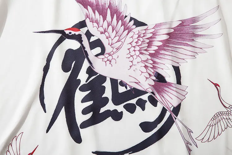 GONTHWID японский стиль журавли печати кимоно кардиган куртки пальто Топы Хип Хоп мода Harajuku Повседневная Уличная куртка пальто