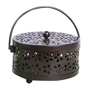 

Practical Garden Classical Metal Mosquito Coil Holder Hollowed Home Incense Burner Case Portable Durable With Handle Rack