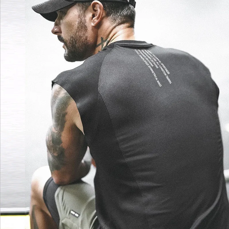 

Gym Shirt Men Bodybuilding O Neck Sleeveless Running Shirts Breathable Tank Top Workout Fitness T-Shirt Sportwear MMA Male Tee