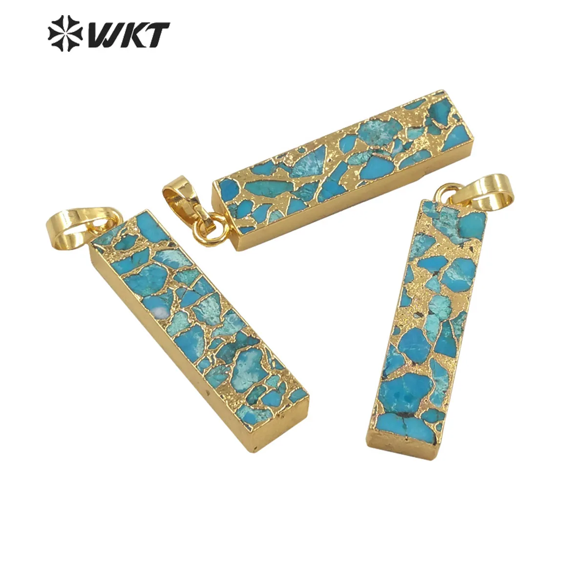 WT-P1697 조달 긴 자연 구리 청록색 펜던트 오래된 도금 사각형 펜던트 간단한 사각형 블루 돌 펜던트