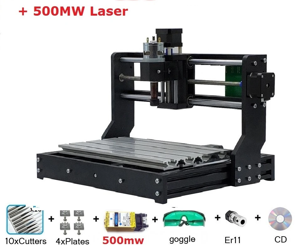 CNC 3018 PRO лазерный гравер древесины ЧПУ маршрутизатор машина GRBL ER11 Хобби DIY гравировальный станок для дерева PCB ПВХ Мини CNC3018 гравер - Цвет: Add 500mw laser