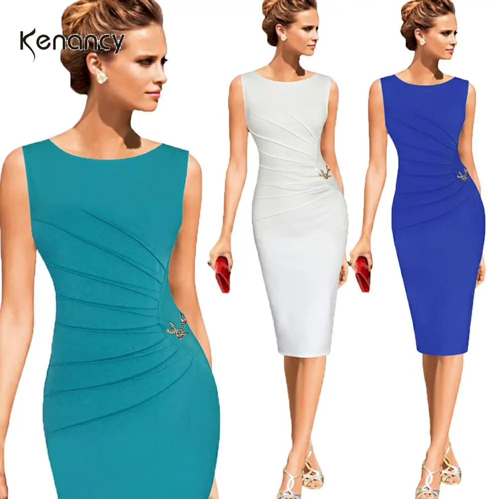 Kenancy 4XL размера плюс элегантное платье карандаш с рюшами и металлической отделкой
