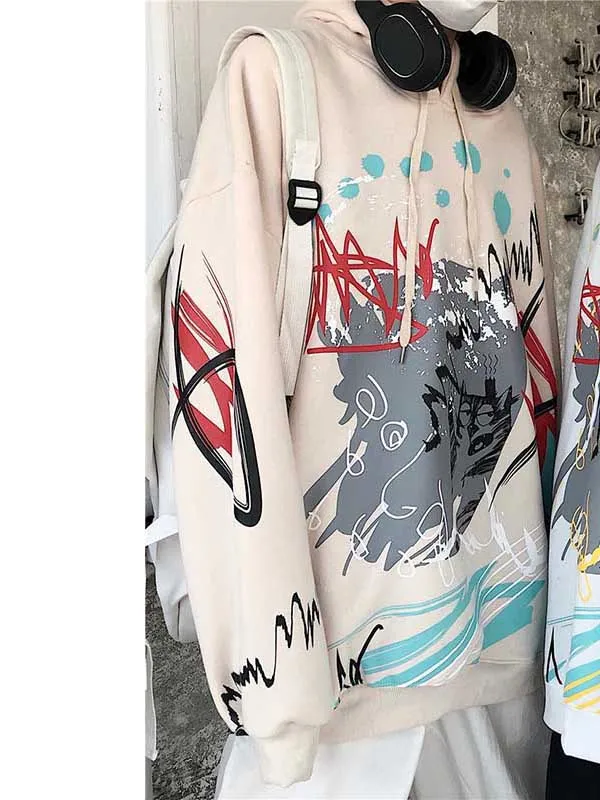 Бежевый NiceMix Harajuku негабаритный свитер с капюшоном, Женская Осенняя Толстовка с принтом, пуловер с длинными рукавами, свободная Милая забавная толстовка с капюшоном - Цвет: Бежевый