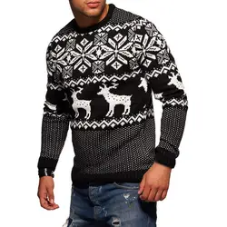 MoneRffi, Мужской Повседневный свитер, Рождественский пуловер с круглым вырезом, с принтом оленя, Осень-зима, вязаный джемпер, свитера