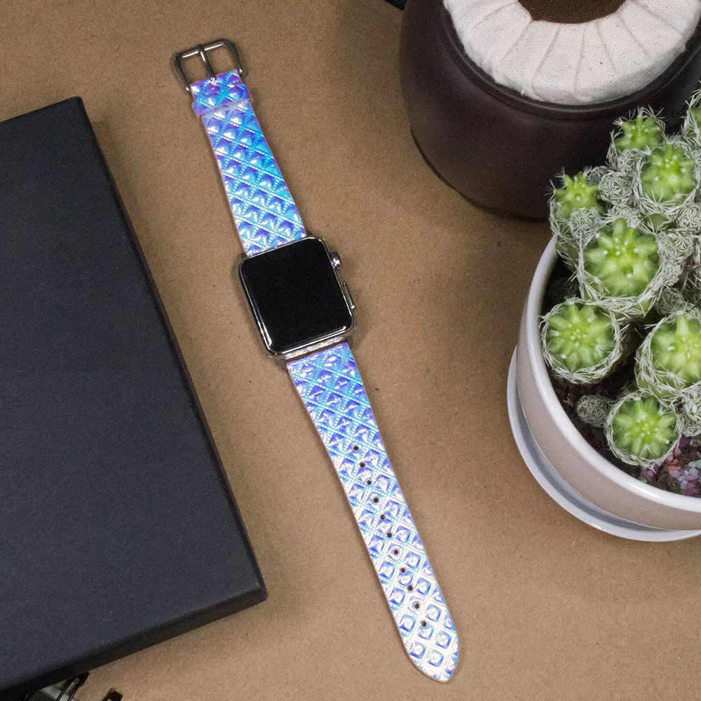 Блестящий кожаный браслет для женщин и девочек для Apple Watch, ремешок серии 5, 4, 2, 3, браслет для iWatch, ремешок 44 мм, 40 мм, 42 м, 38 мм, ремень