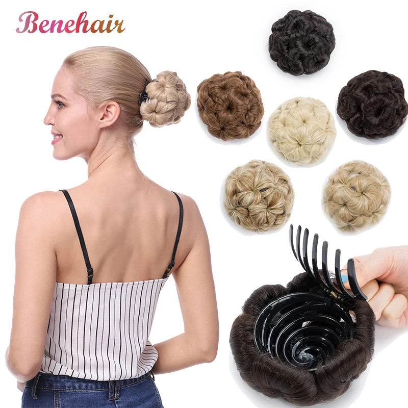 Curly Chignon Hairpiece Hair-Bun Clip-In Synthetic Women for High-Temperature 65g