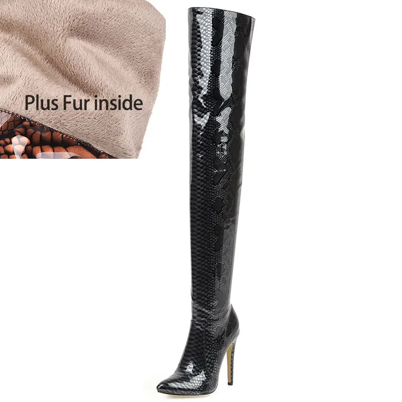 plus fur silver Lsewilly/размер 33-46, модные осенне-зимние сапоги женские пикантные сапоги с острым носком на молнии для выпускного вечера элегантные женские сапоги выше колена K229 - Цвет: plus fur silver