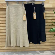 Винтаж рыбий хвост гофрированная теплая трикотажная юбка для женщин осень зима женские эластичные юбки с высокой талией saia saias falda