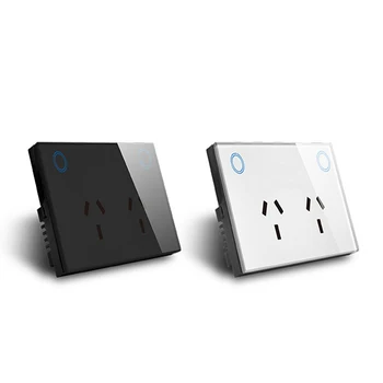 

US standard black white glass panel wall plug WiFi smart wall socket double plug smart home switch socket