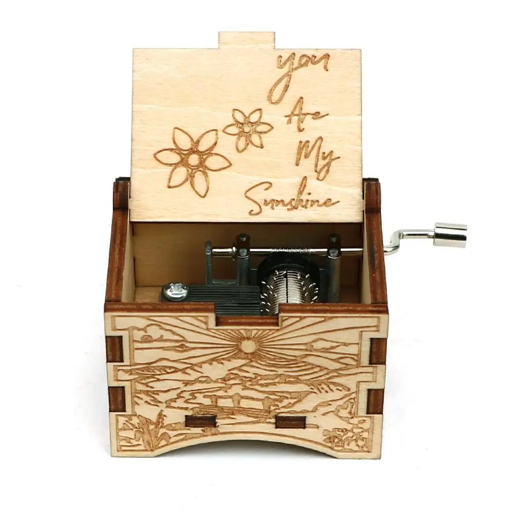 New Carved Wooden Hand-Cranked Music Box You Are My Sunshine Musical Box To Husband To Son Birthday Gift New Year Gift