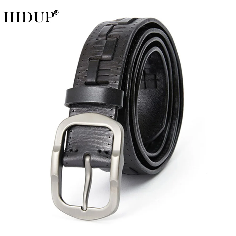 HIDUP 2022 Patchwork Design Top Quality Real Cowhide Belts Retro Style Weave Pattern Cow Genuine Leather Belt 38mm Width NWJ1112