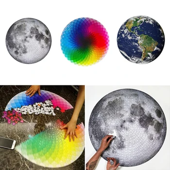 

Moon Earth Jigsaw Puzzle Planets Educational Toy Round Jigsaw Rainbow Palette Intellectual Game For Adults And Kids Puzzle Gift