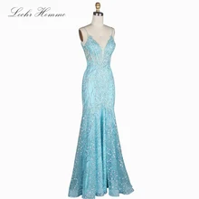 Синее сексуальное вечернее платье V воротник бисер открытая спина линия длинное вечернее платье вечерние церемония фантазия тюль