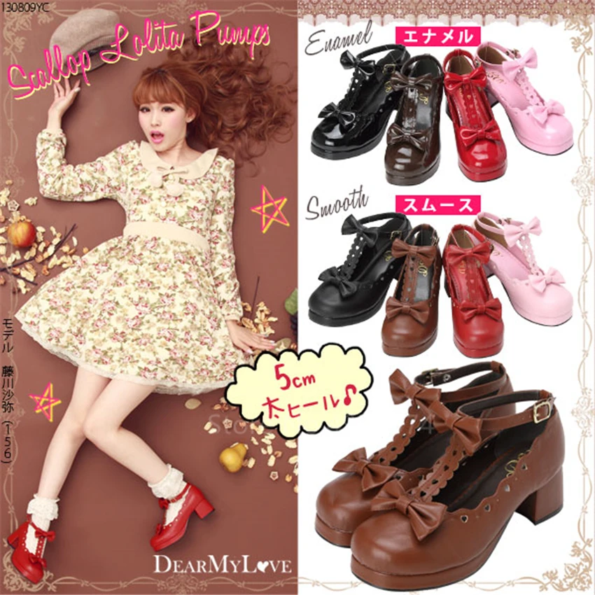 Shoes 2021 New Anime Cosplay Lolita Japanese Kawaii Girls Sweet Round Head High Heels for Women Bowknot Princess Mary Jane | Тематическая
