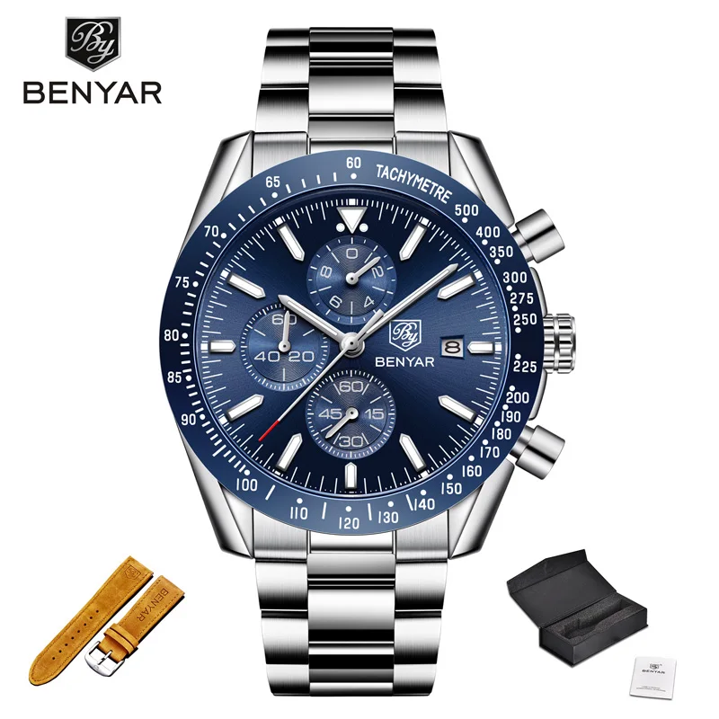 Blue Strap S Новинка, BENYAR мужские наручные часы s, кварцевые мужские часы с хронографом, Топ бренд, Роскошные Модные Военные часы, мужские часы Zegarki Meskie - Цвет: Blue Strap S