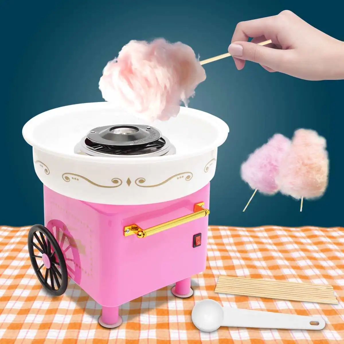 

DIY Electric Cotton Candy Machine Automatic Fancy Marshmallows Machine Party Home Creatives Gift with Sugar Spoon and Stick